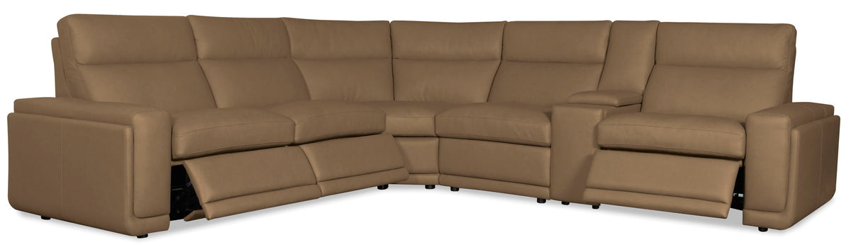 MS - Simone Six-Piece Power Reclining Sectional - Dark Brown