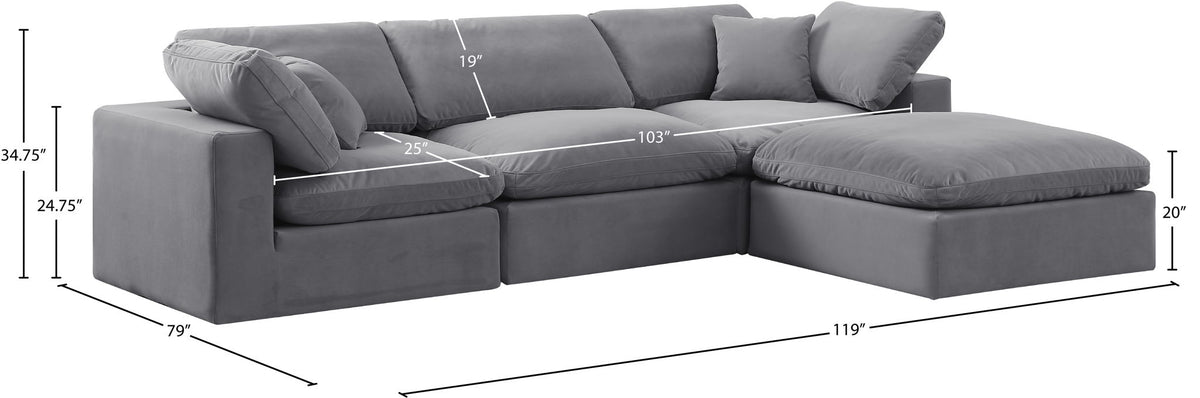 Comfy - 4 Piece Velvet Modular Sectional With Chaise