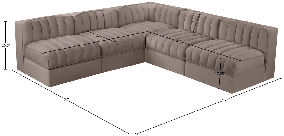 Rummi - Armless Velvet Performance Fabric Upholstered 5 Piece Modular Sectional