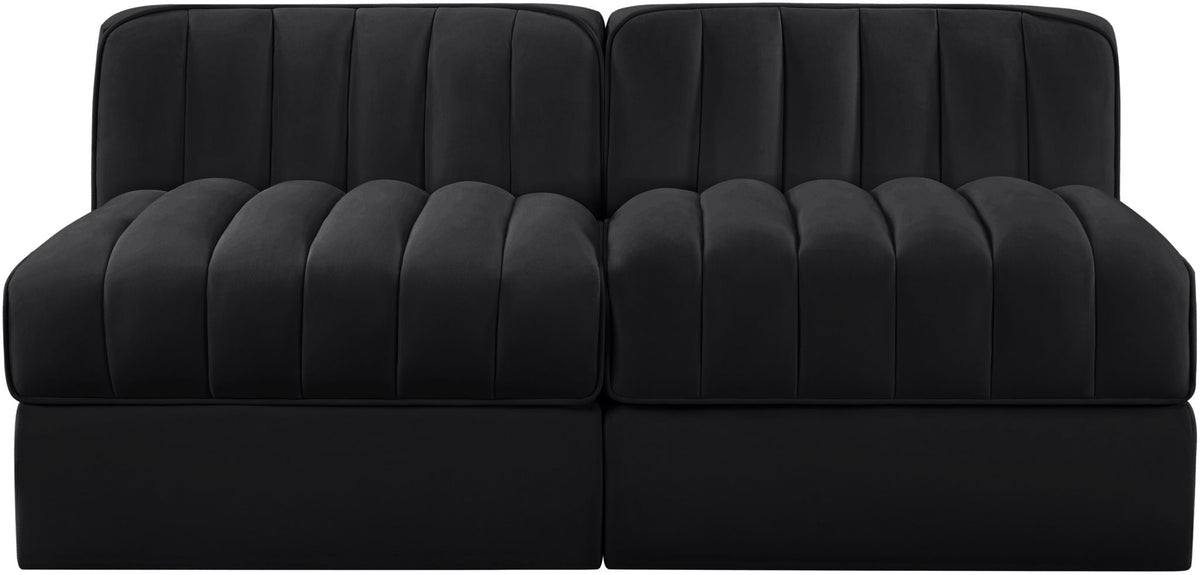 Rummi - Velvet Performance Fabric Upholstered 2 Piece Modular Armless Loveseat