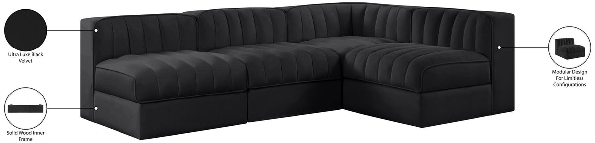 Rummi - Armless Velvet Performance Fabric Upholstered 4 Piece Modular Sectional