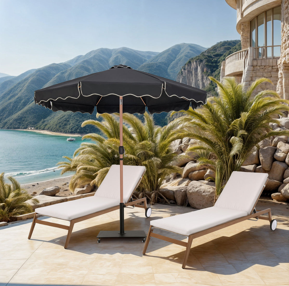 Amalfi - Aluminum Patio Umbrella - Black Base / Light Brown Pole