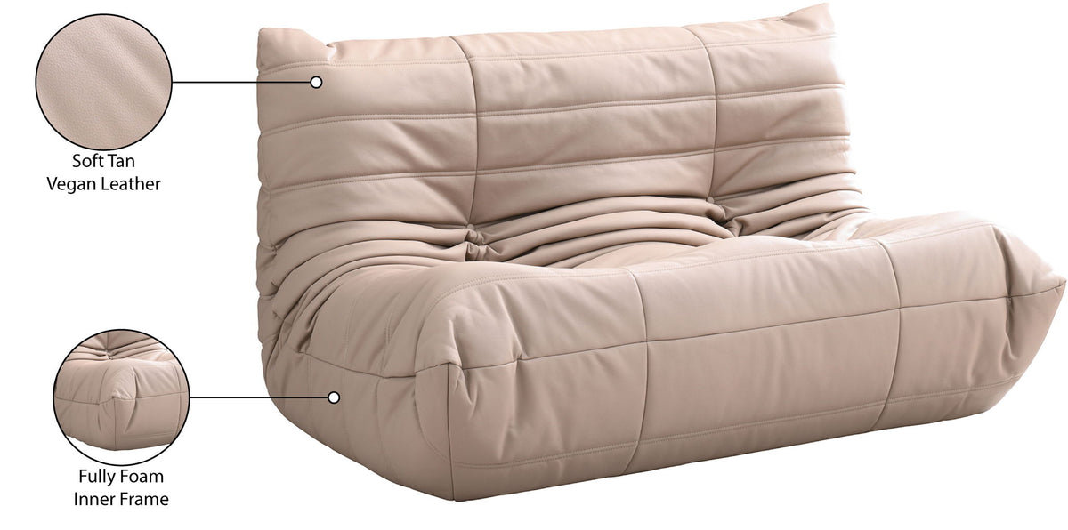Relax - Vegan Leather 54.75" Upholstered Loveseat - Tan
