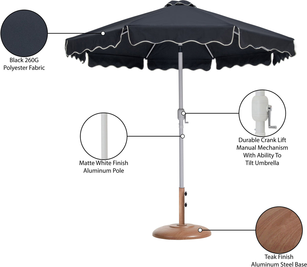 Amalfi - Patio Umbrella - Light Brown Base / White Pole