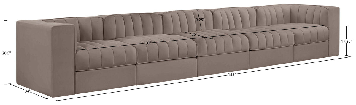 Rummi - Velvet Performance Fabric Upholstered 5 Piece Modular Sofa