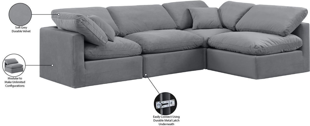 Indulge - Velvet 4 Piece Modular Sectional