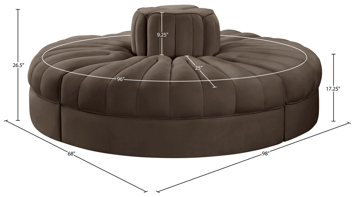 Rummi - Round Velvet Performance Fabric Upholstered 4 Piece Modular Sofa