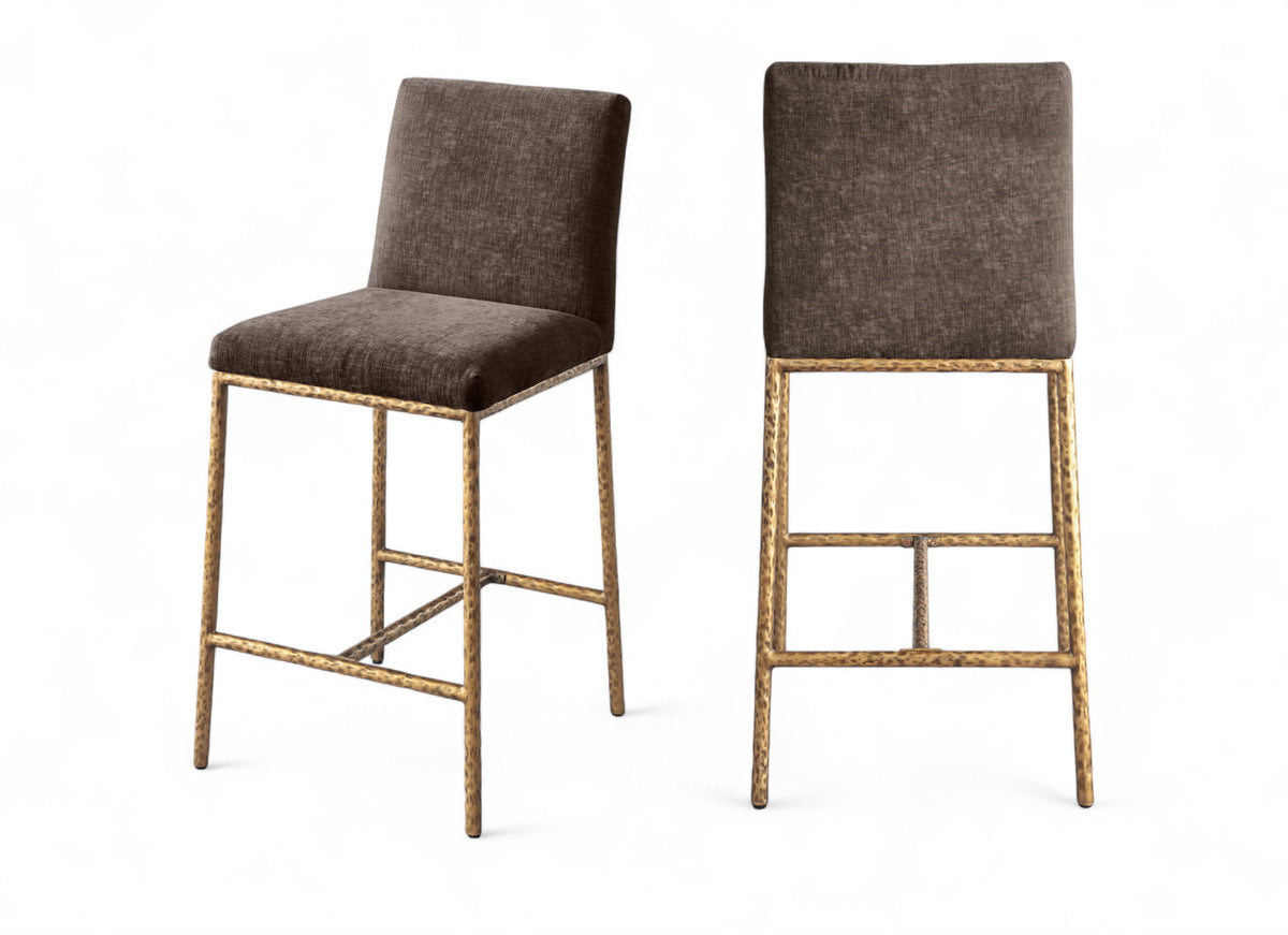 Reeves - Chenille Fabric Upholstered Counter Stool (Set of 2) - Gold Base