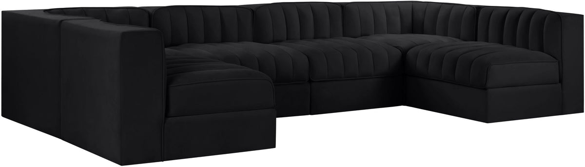 Rummi - Armless Velvet Performance Fabric Upholstered 6 Piece Modular Sectional