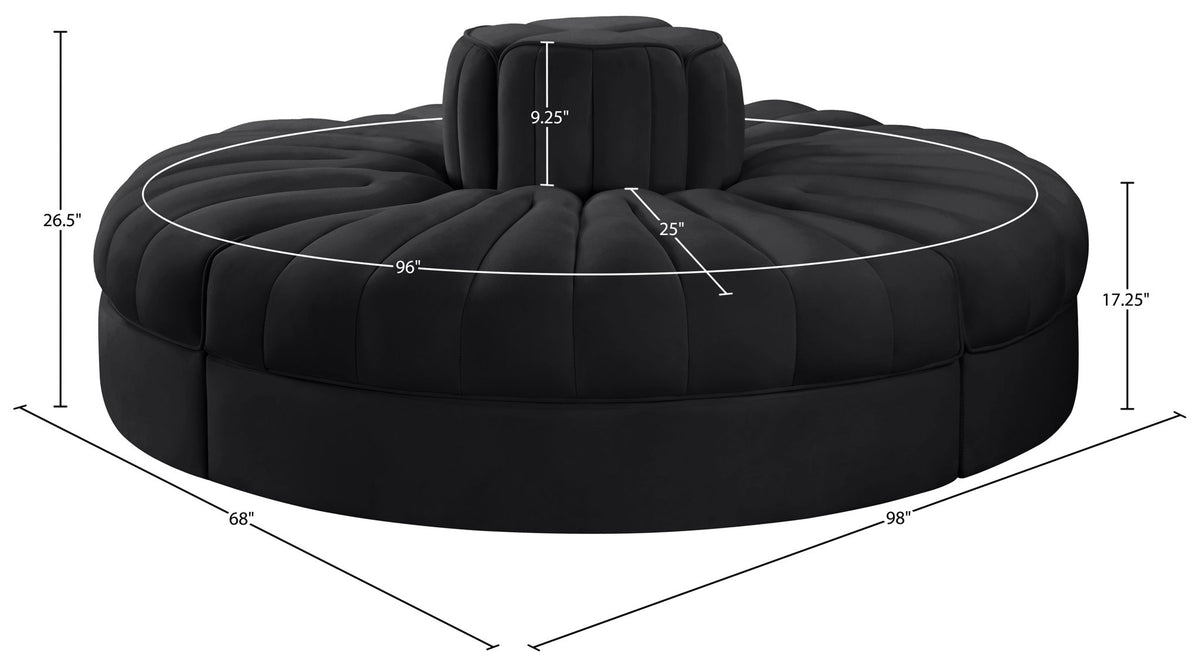 Rummi - Round Velvet Performance Fabric Upholstered 4 Piece Modular Sofa