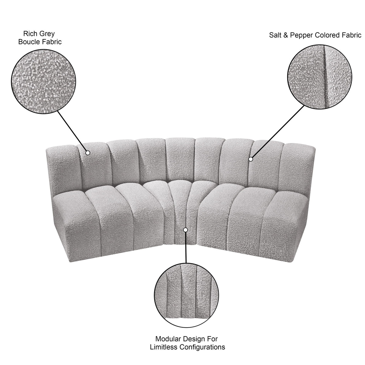 Arc - Boucle Fabric 3 Piece Modular Corner Sofa