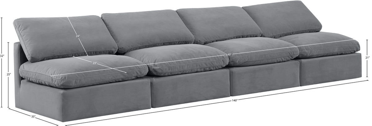 Indulge - Velvet 4 Seat Modular Armless Sofa