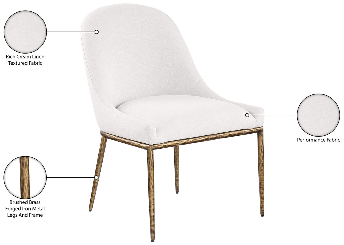Ferro - Linen Textured Performance Fabric Upholstered Dining Side Chair - Cream / Brushed Gold