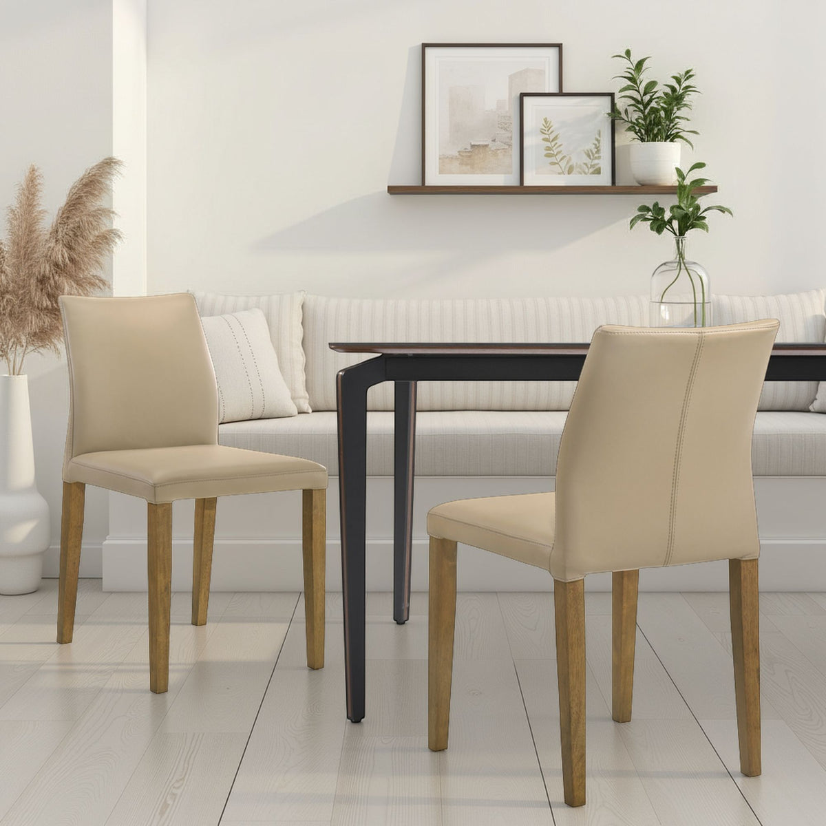 Elyza - Full Back Top Grain Leather Upholstered Wood Dining Chairs (Set of 2)