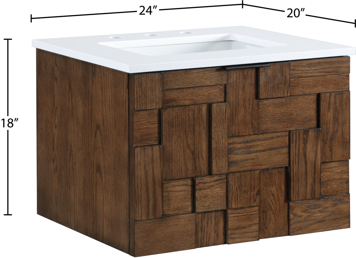 Leonardo - Engineered Stone And Solid Wood 24" Wall Mounted Bathroom Vanity
