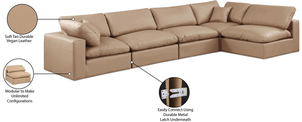 Comfy - 5 Piece Faux Leather Modular Sectional - Tan