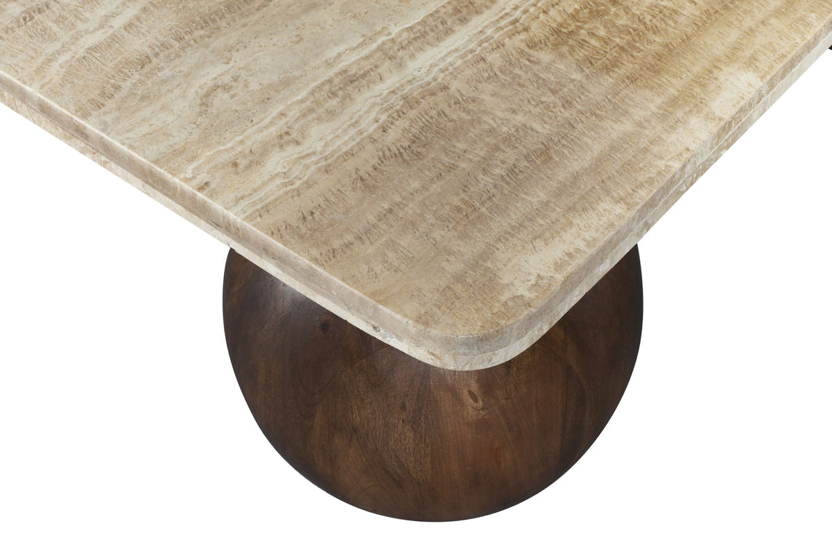 Strata - Travertine And Mango Wood Coffee Table - Brown / Beige