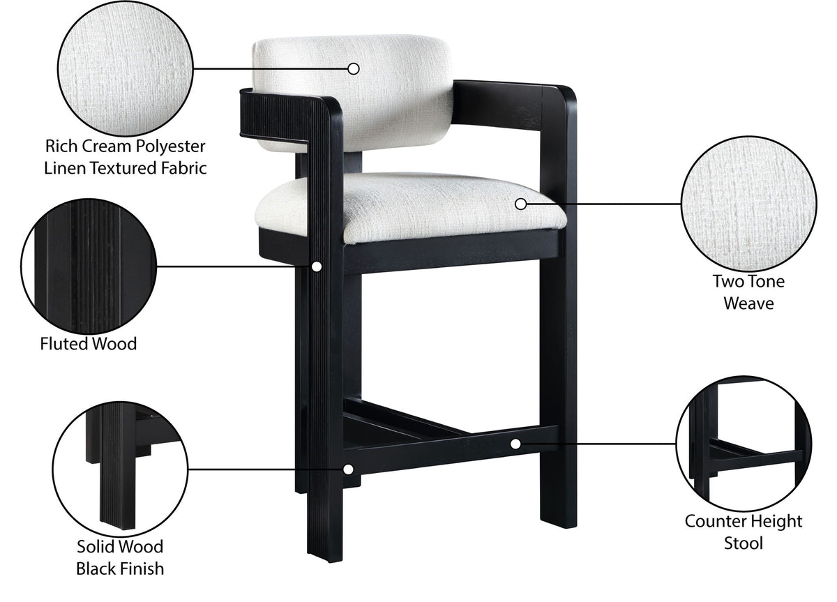 Sacha - Linen Stool With Black Base