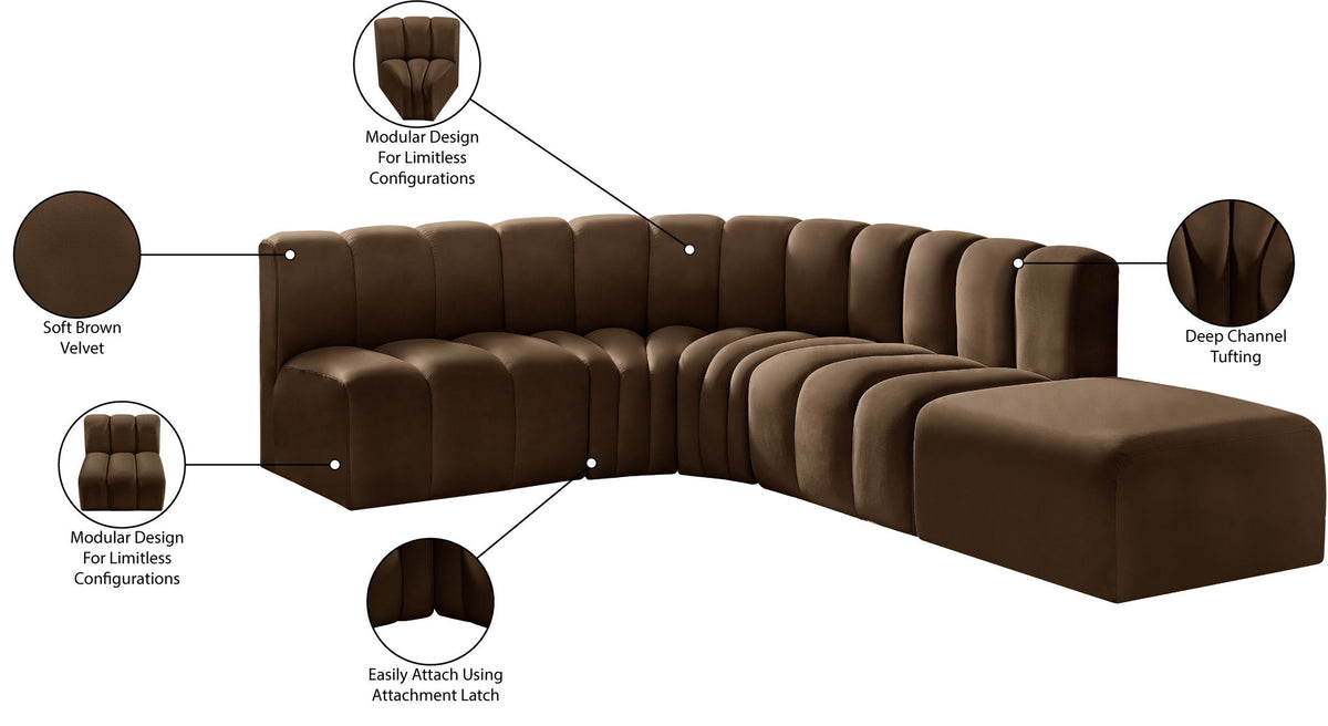 Arc - Velvet 5 Piece Corner Modular Sofa