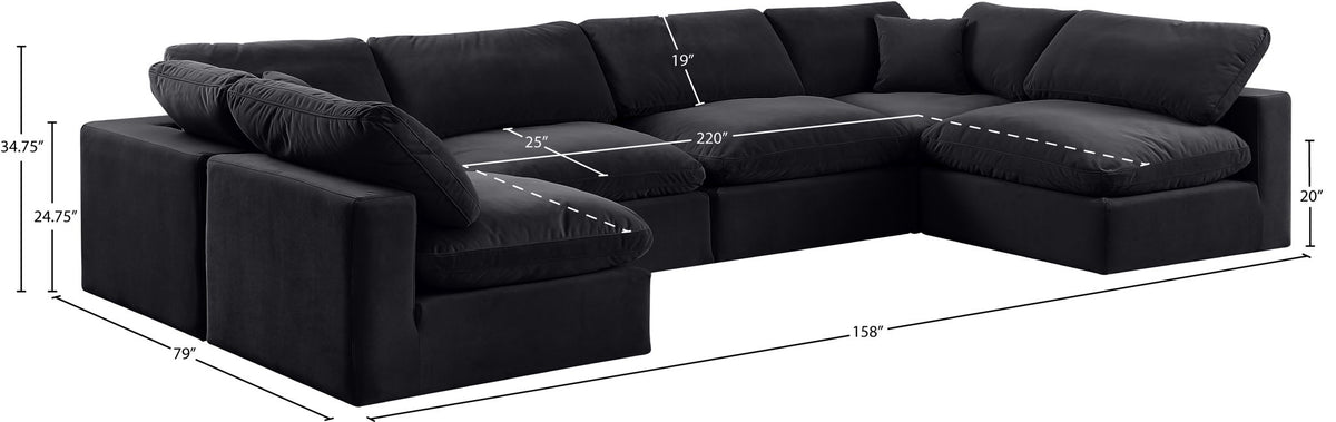 Comfy - 6 Piece Velvet Modular Armless Sectional