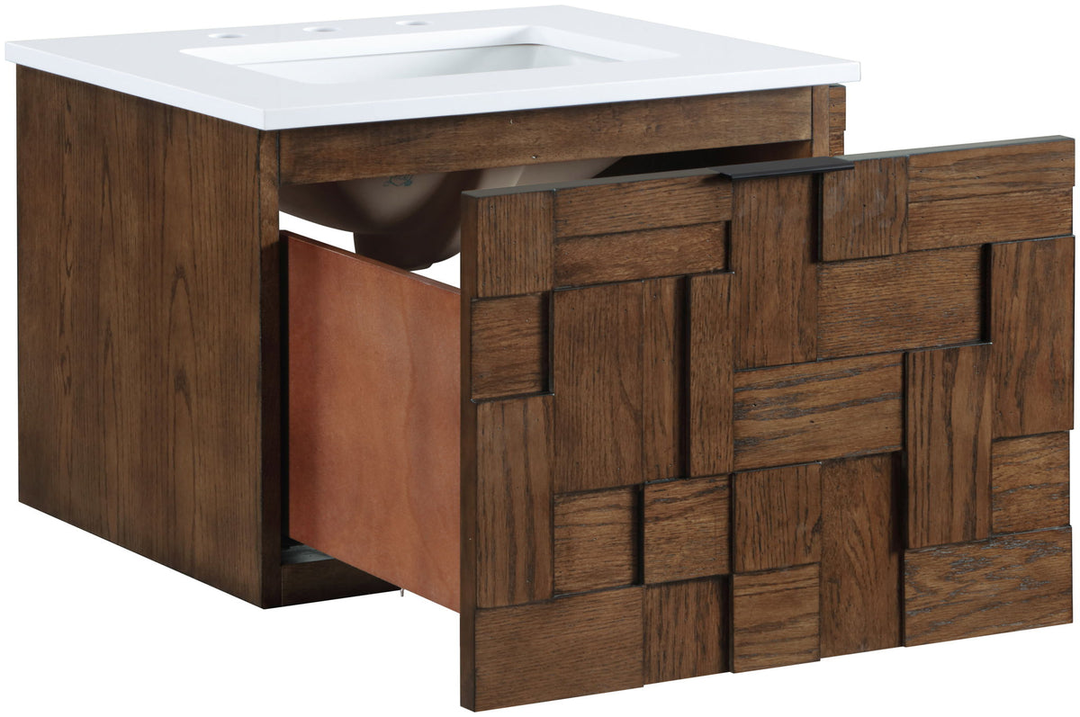 Leonardo - Engineered Stone And Solid Wood 24" Wall Mounted Bathroom Vanity