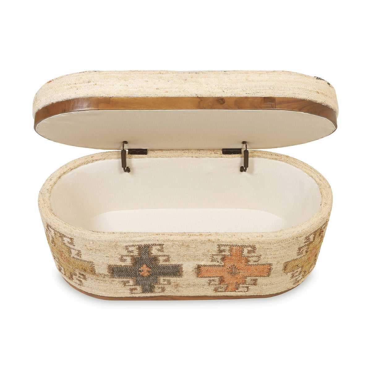 Olivier - Cotton Oval Storage Ottoman - Beige