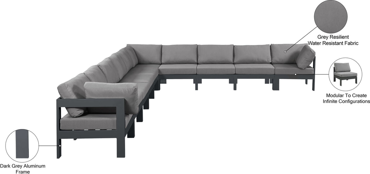 Nizuc - Outdoor Patio 10 Piece Modular Sectional With Gray Frame