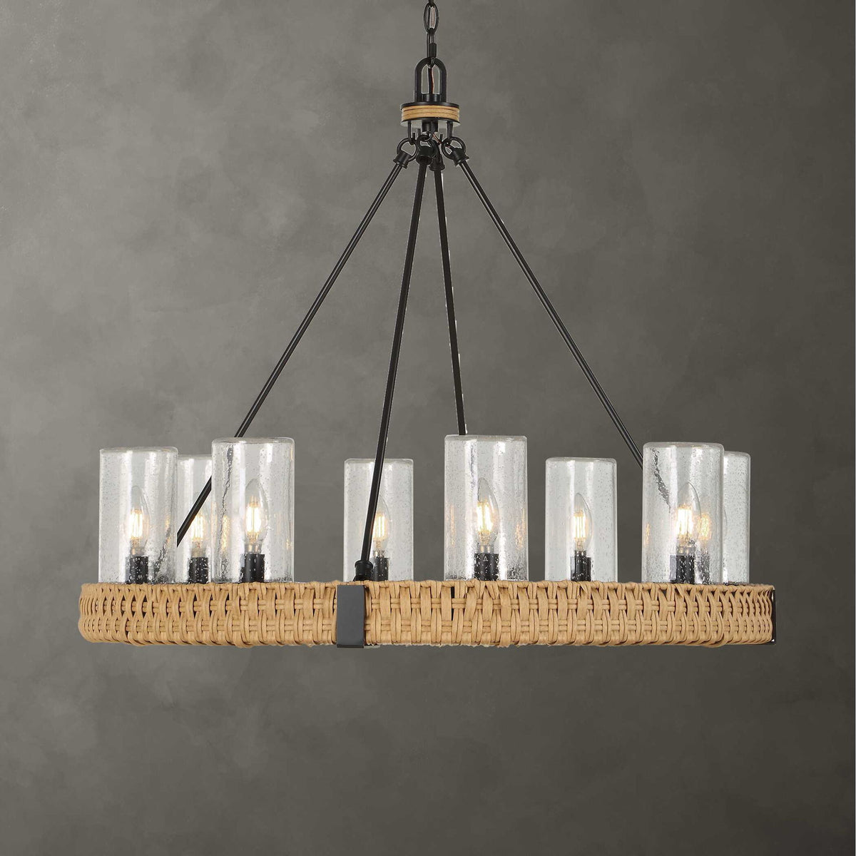 Palm Royal - 8 Light Indoor-Outdoor Chandelier - Black / Light Brown
