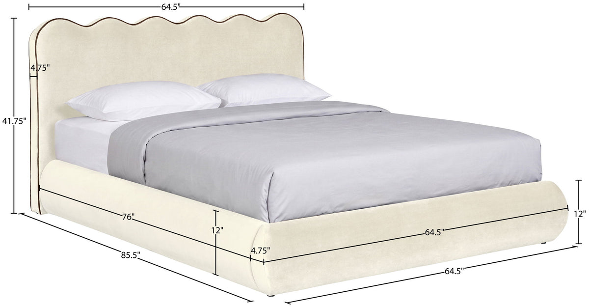 Tempo - Velvet Upholstered Bed - Cream