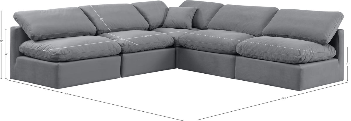 Indulge - Velvet 5 Piece Modular Corner Armless Sectional