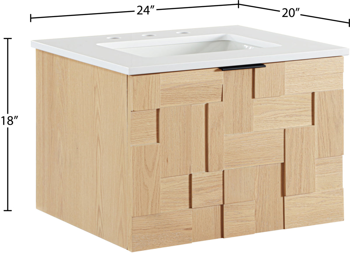 Leonardo - Engineered Stone And Solid Wood 24" Wall Mounted Bathroom Vanity