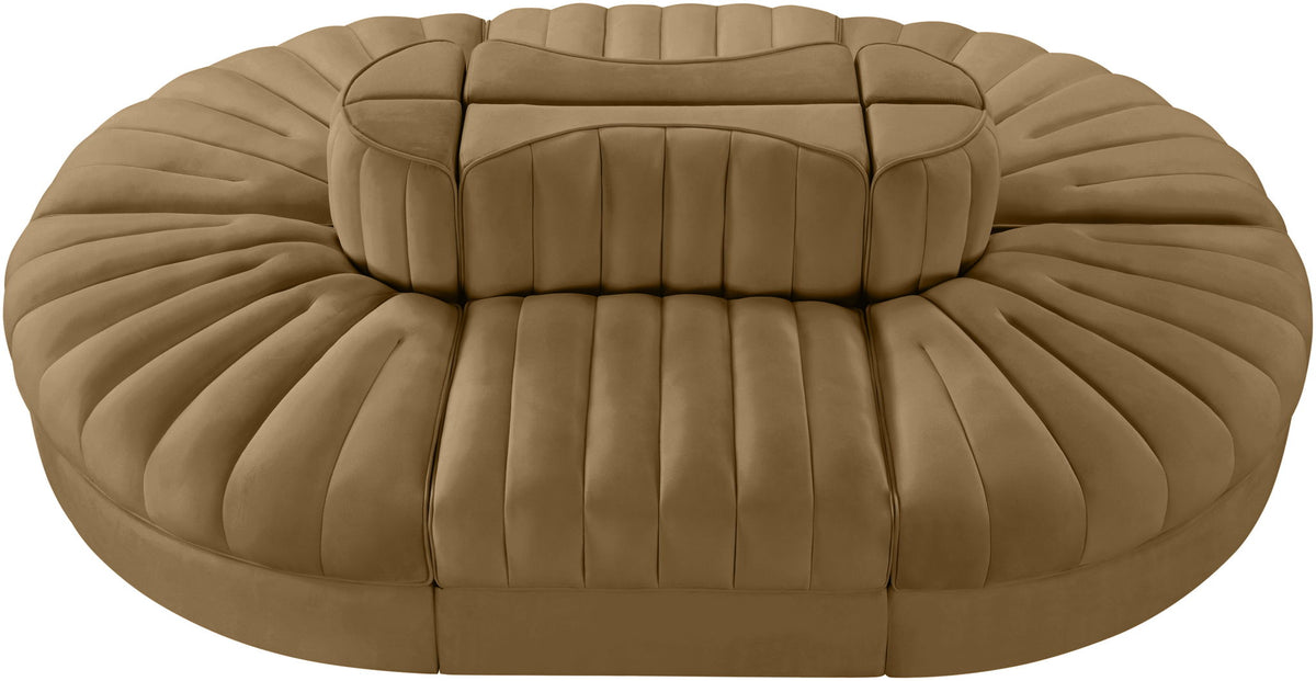Rummi - Oval Velvet Performance Fabric Upholstered 6 Piece Modular Sectional