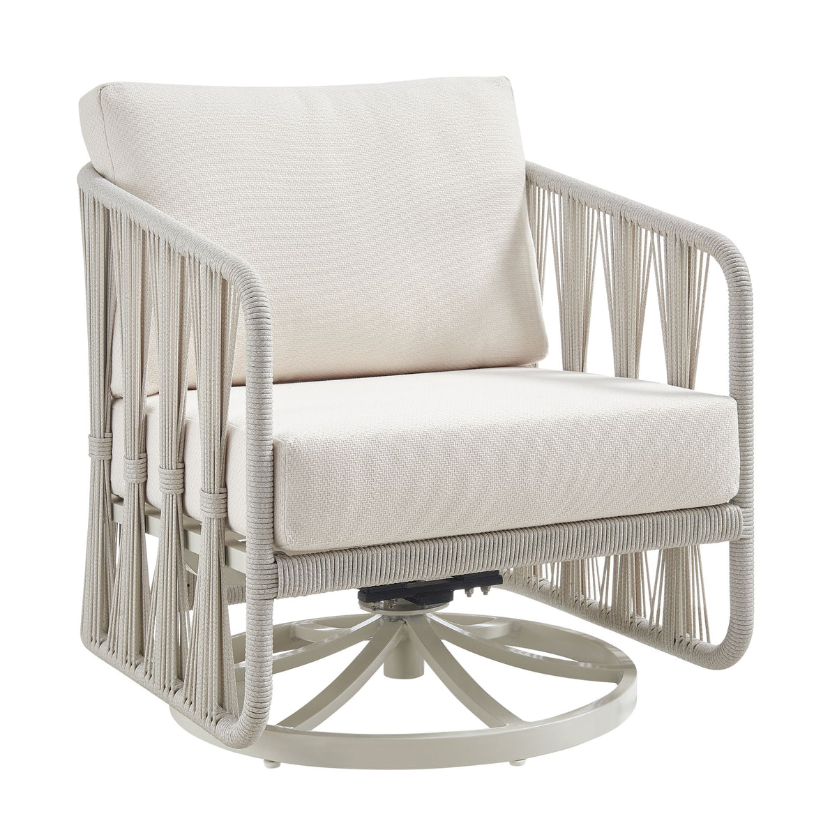 Breeze - Cream Metal Outdoor Swivel Lounge Chair With Cushions - Pearl