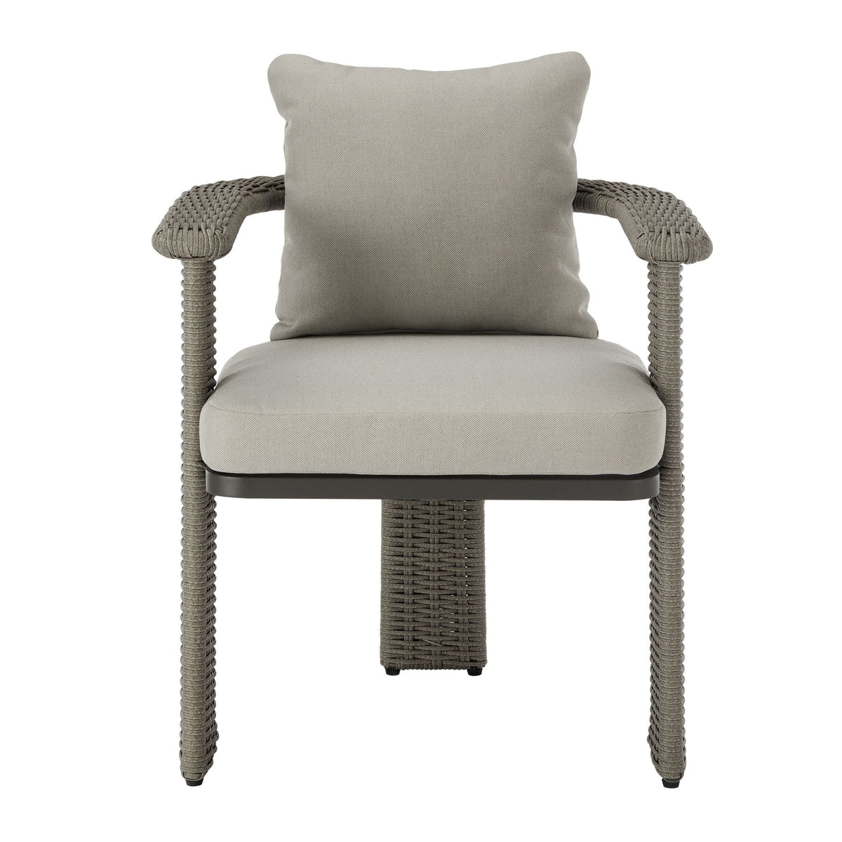 Ciela - Outdoor Dining Chair With Rattan Trim Aluminum Frame And Clouded Taupe Cushion (Set of 2) - Dark Bronze / Gray