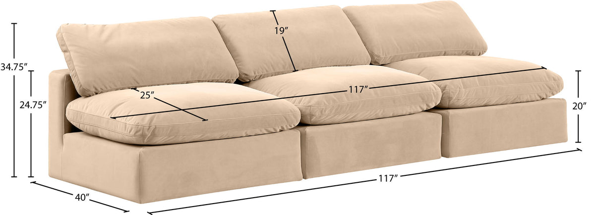 Comfy - Velvet Modular Armless Sofa 3 Seats