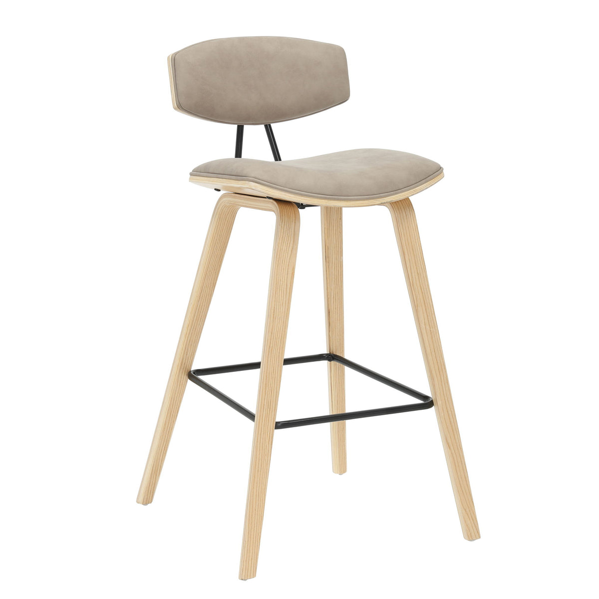 Fox - Bar Height Curved Back Wood Bar Stool With Faux Leather Seat