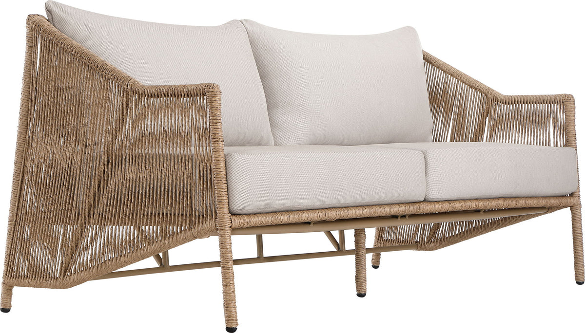 Coastline - Olefin Water Resistant Fabric And Wicker Outdoor Patio Loveseat - Beige