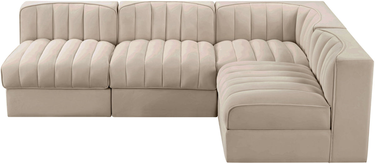 Rummi - Armless Velvet Performance Fabric Upholstered 4 Piece Modular Sectional