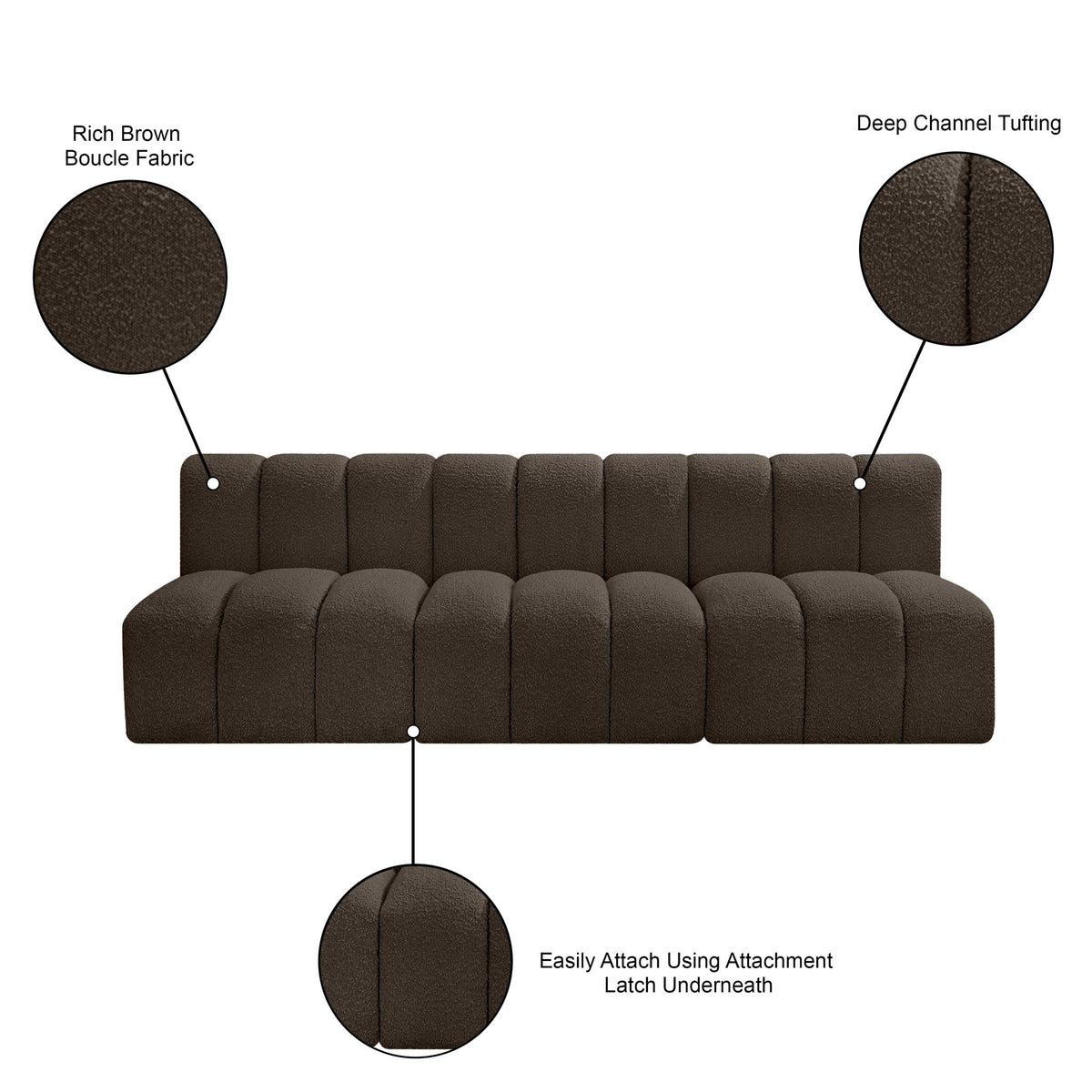 Arc - Boucle Fabric 3 Piece Modular Straight Sofa - Brown