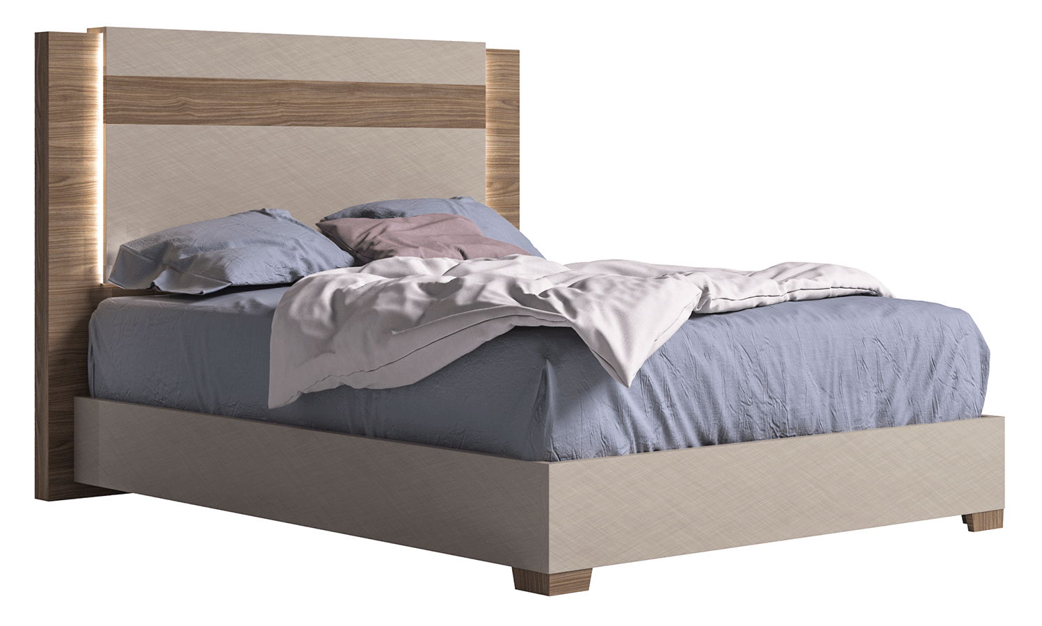 Nora - King Size Bed With Light - Beige / Light Brown