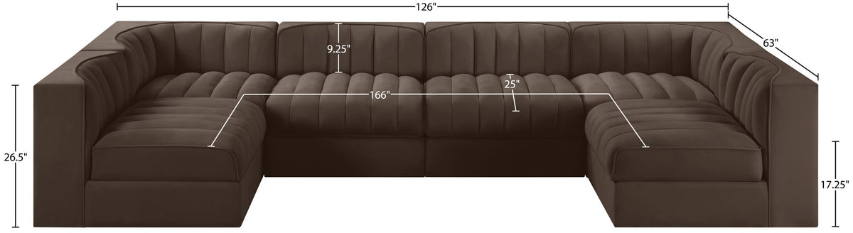 Rummi - Armless Velvet Performance Fabric Upholstered 6 Piece Modular Sectional