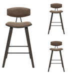 Fox - Bar Height Curved Back Wood Bar Stool With Faux Leather Seat
