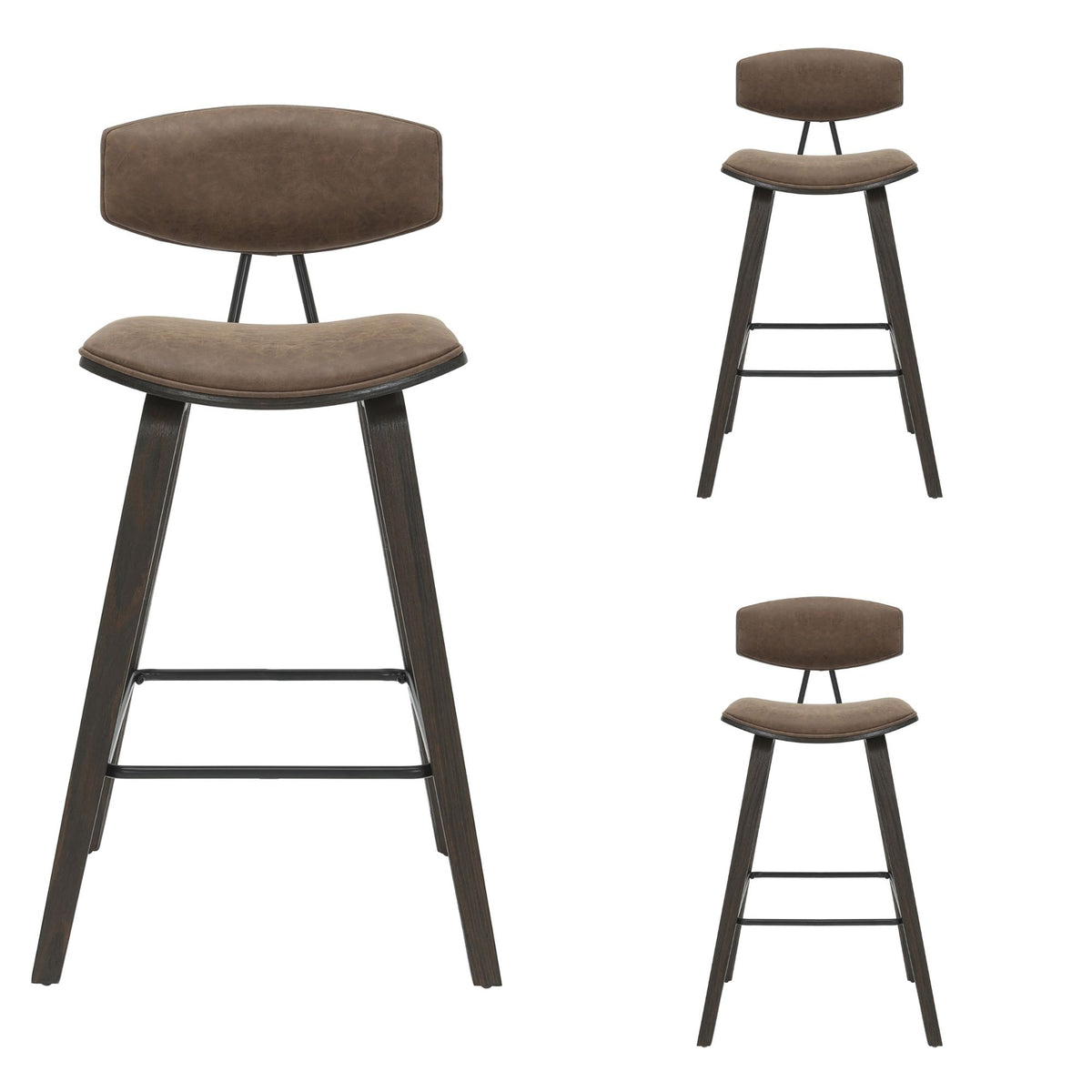 Fox - Bar Height Curved Back Wood Bar Stool With Faux Leather Seat