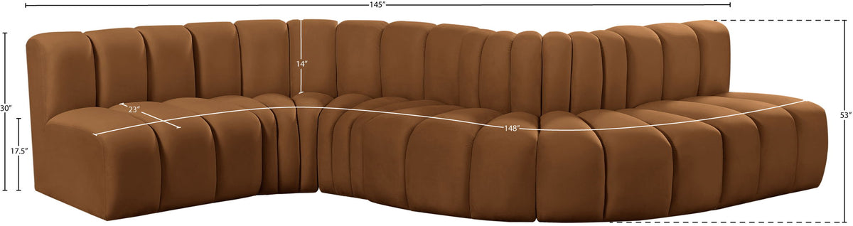 Arc - Velvet 6 Piece Curved Modular Sofa - Saddle