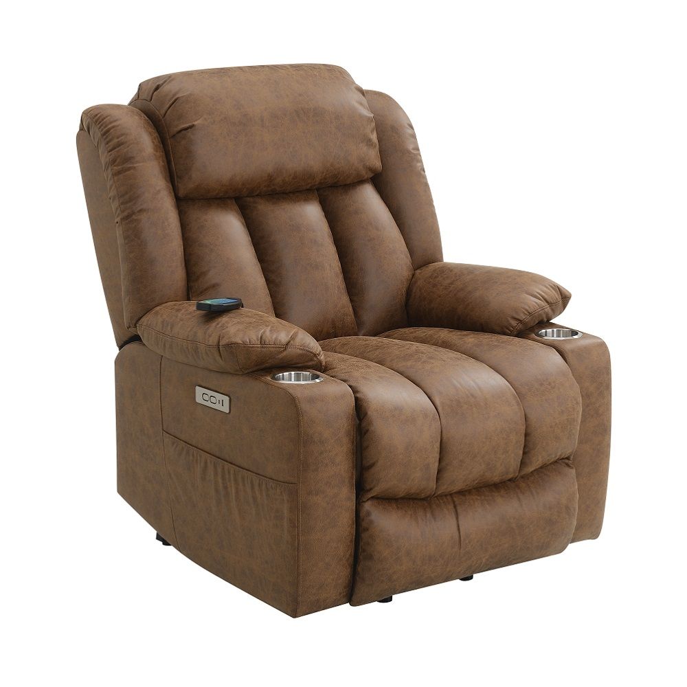 Omarion - Power Recliner With Lift & Heating & Massage - Brown Leather Aire