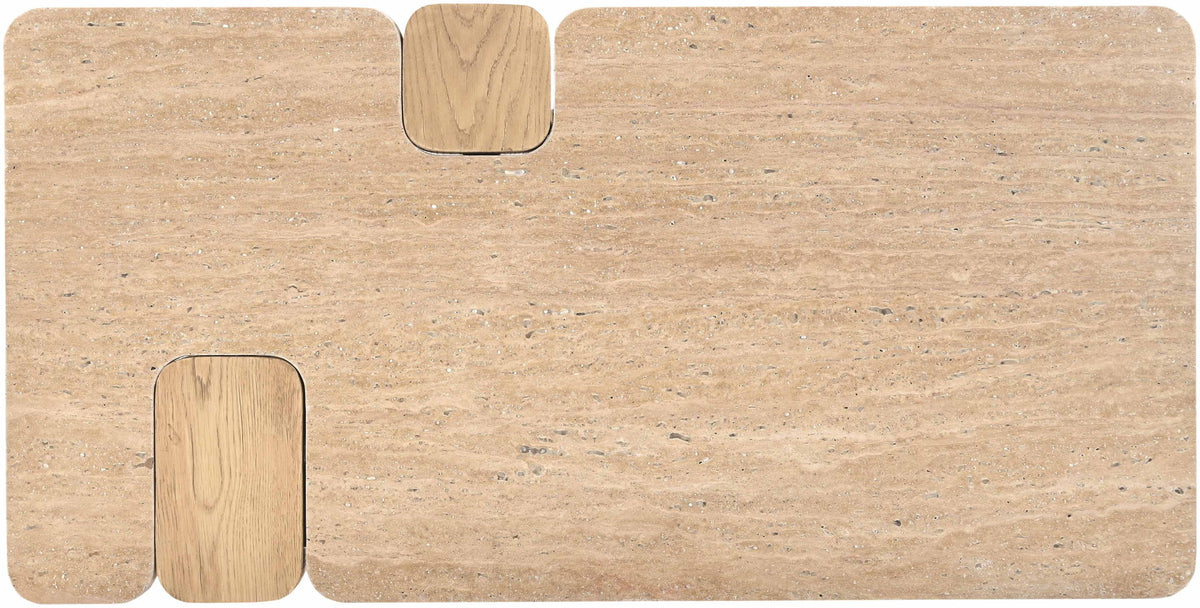 Ravenna - Genuine Fabric Travertine And Oak Wood Table