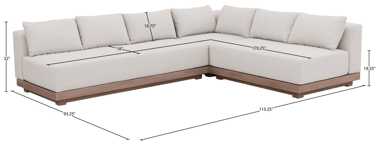 Solace - Olefin Performance Fabric 3 Piece Outdoor Patio Modular Sectional (Sofa, Loveseat & Corner Chair)