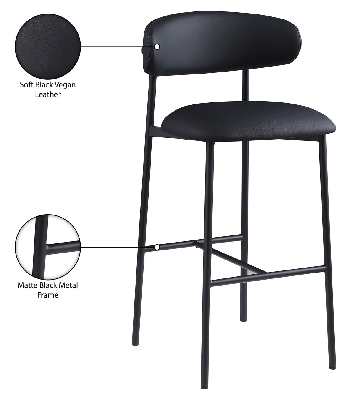Lupita - Vegan Leather Upholstered Bar Stool With Matte Black Frame (Set of 2)