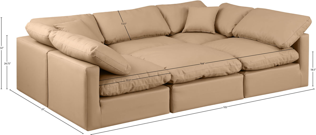 Indulge - Faux Leather 6 Piece Modular Sectional - Tan