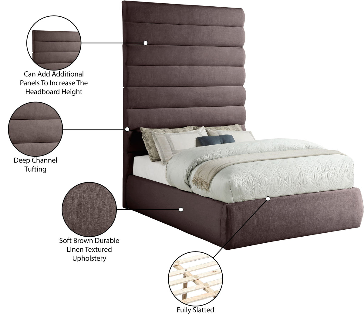 Adam - Linen Fabric Bed With 89" Headboard